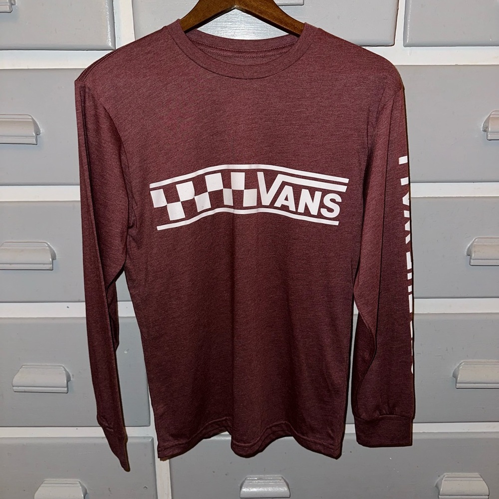 Vans Red Long Sleeve Tee with Iconic Checkered Graphic